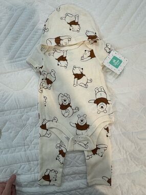 Disney Cream Winnie the Pooh Hooded Baby One-Piece